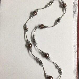 Elegant Silver , copper colored and Brown Beaded Necklace